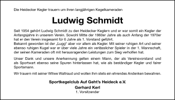 Traueranzeige von Ludwig Schmidt von Roth-Hilpoltsteiner Volkszeitung Lokal