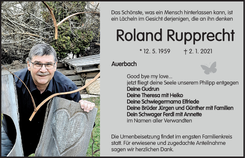  Traueranzeige für Roland Rupprecht vom 06.01.2021 aus Nordbayerische Nachrichten Pegnitz Lokal