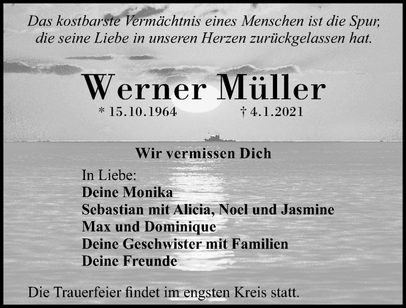  Traueranzeige für Werner Müller vom 09.01.2021 aus Gesamtausgabe Nürnberger Nachrichten/ Nürnberger Ztg.