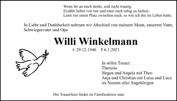 Traueranzeige von Willi Winkelmann von Nordbayerische Nachrichten Herzogenaurach Lokal