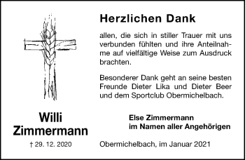 Traueranzeige von Willi Zimmermann von Fürther Nachrichten Lokal