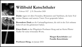 Traueranzeige von Willibald Katschthaler von Neumarkter Nachrichten Lokal
