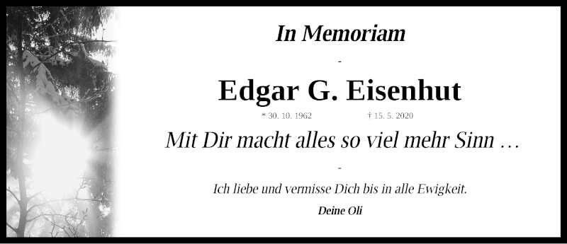  Traueranzeige für Edgar Eisenhut vom 30.10.2021 aus Gesamtausgabe Nürnberger Nachrichten/ Nürnberger Ztg.