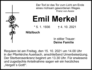 Traueranzeige von Emil Merkel von Nordbayerische Nachrichten Pegnitz Lokal