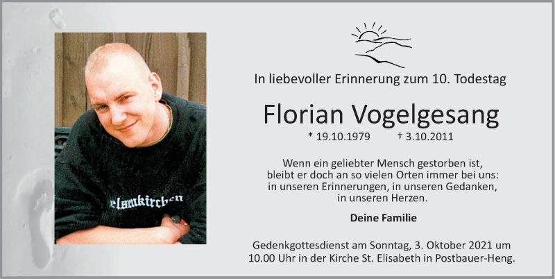  Traueranzeige für Florian Vogelgesang vom 02.10.2021 aus Neumarkter Nachrichten Lokal