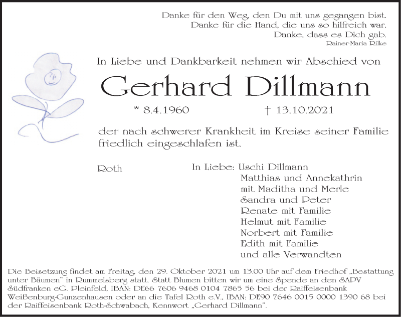  Traueranzeige für Gerhard Dillmann vom 26.10.2021 aus Roth-Hilpoltsteiner Volkszeitung Lokal