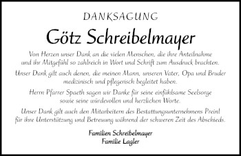 Traueranzeige von Götz Schreibelmayer von Windsheimer Zeitung Lokal