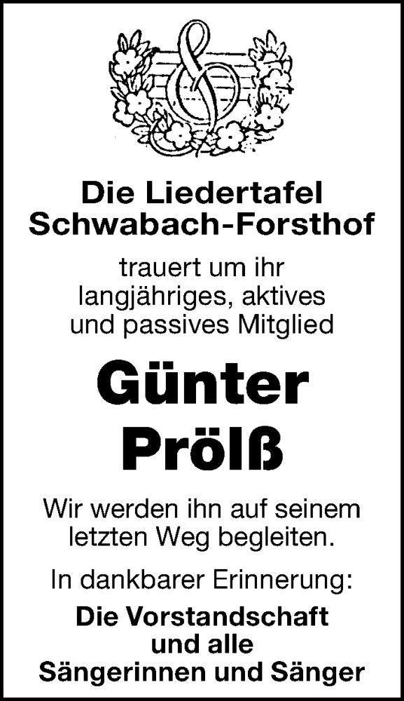  Traueranzeige für Günter Prölß vom 23.10.2021 aus Schwabacher Tagblatt Lokal