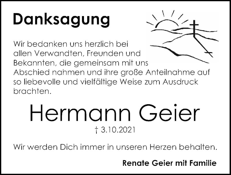  Traueranzeige für Hermann Geier vom 16.10.2021 aus Gesamtausgabe Nürnberger Nachrichten/ Nürnberger Ztg.