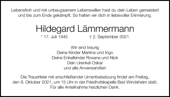 Traueranzeige von Hildegard Lämmermann von Windsheimer Zeitung Lokal