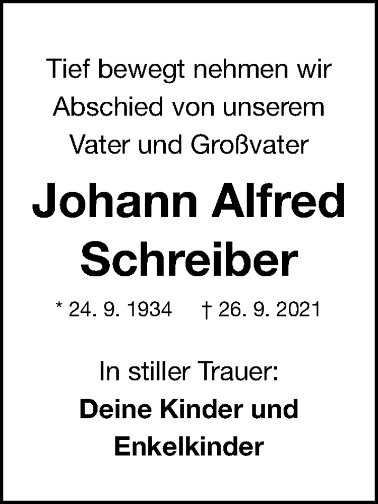  Traueranzeige für Johann Schreiber vom 19.10.2021 aus Gesamtausgabe Nürnberger Nachrichten/ Nürnberger Ztg.