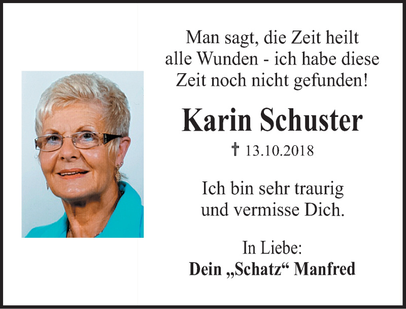  Traueranzeige für Karin Schuster vom 13.10.2021 aus Erlanger Nachrichten Lokal