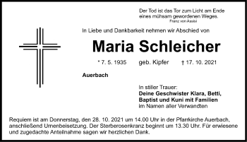 Traueranzeige von Maria Schleicher von Nordbayerische Nachrichten Pegnitz Lokal