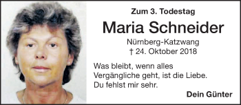 Traueranzeige von Maria Schneider von Schwabacher Tagblatt Lokal