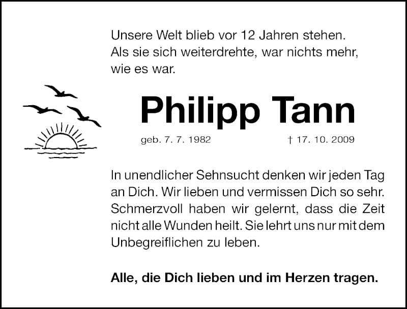  Traueranzeige für Philipp Tann vom 16.10.2021 aus Gesamtausgabe Nürnberger Nachrichten/ Nürnberger Ztg.