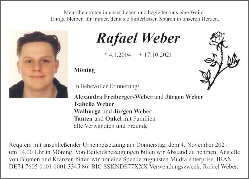  Traueranzeige für Rafael Weber vom 30.10.2021 aus Neumarkter Nachrichten Lokal