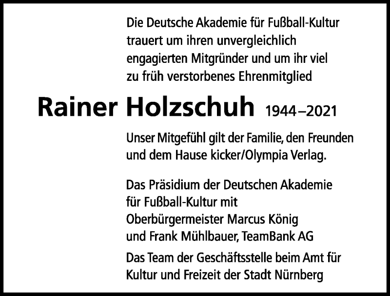  Traueranzeige für Rainer Holzschuh vom 09.10.2021 aus Gesamtausgabe Nürnberger Nachrichten/ Nürnberger Ztg.