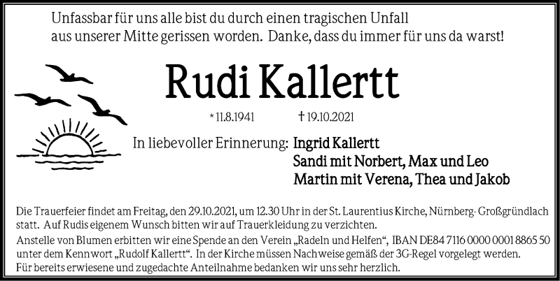  Traueranzeige für Rudi Kallertt vom 26.10.2021 aus Gesamtausgabe Nürnberger Nachrichten/ Nürnberger Ztg.