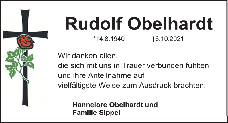  Traueranzeige für Rudolf Obelhardt vom 15.10.2021 aus Fürther Nachrichten Lokal