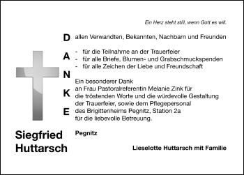 Traueranzeige von Siegfried Huttarsch von Nordbayerische Nachrichten Pegnitz Lokal