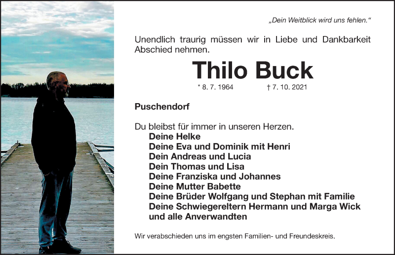  Traueranzeige für Thilo Buck vom 13.10.2021 aus Fürther Nachrichten Lokal