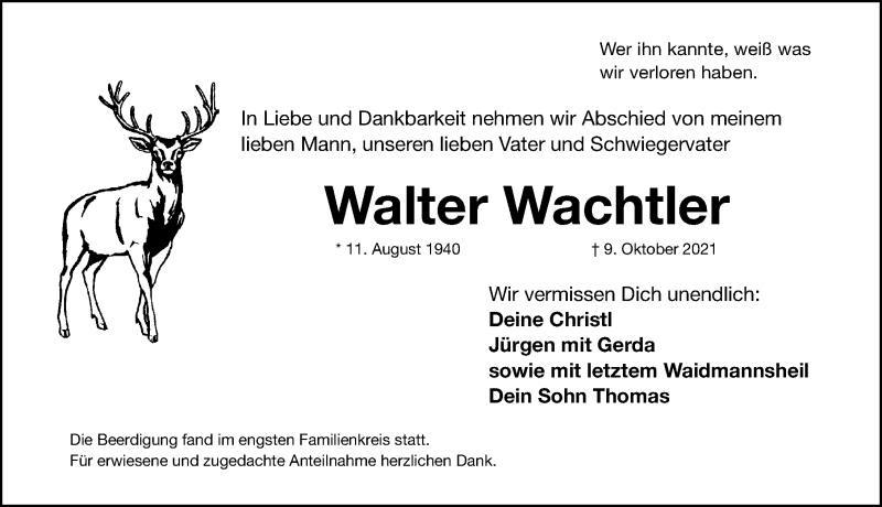  Traueranzeige für Walter Wachtler vom 23.10.2021 aus Fürther Nachrichten Lokal