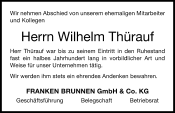 Traueranzeige von Willi Thürauf von Windsheimer Zeitung Lokal