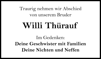 Traueranzeige von Willi Thürauf von Windsheimer Zeitung Lokal