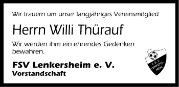 Traueranzeige von Willi Thürauf von Windsheimer Zeitung Lokal