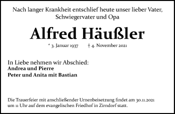 Traueranzeigen von Alfred Häußler trauer.nn.de
