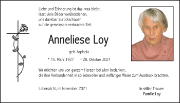 Traueranzeige von Anneliese Loy von Neumarkter Nachrichten Lokal