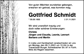 Traueranzeige von Gottfried Schmidt von Fürther Nachrichten Lokal