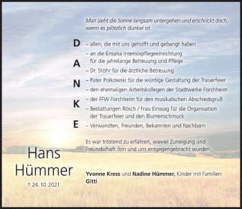 Traueranzeige von Hans Hümmer von Nordbayerische Nachrichten Forchheim Lokal