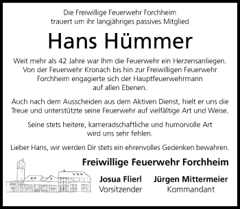 Traueranzeige von Hans Hümmer von Nordbayerische Nachrichten Forchheim Lokal