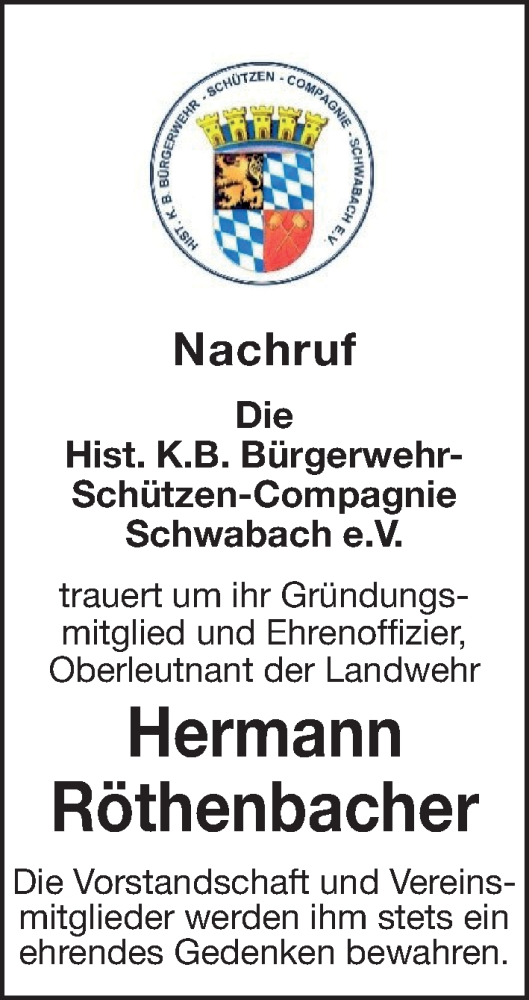  Traueranzeige für Hermann Röthenbacher vom 10.11.2021 aus Schwabacher Tagblatt Lokal