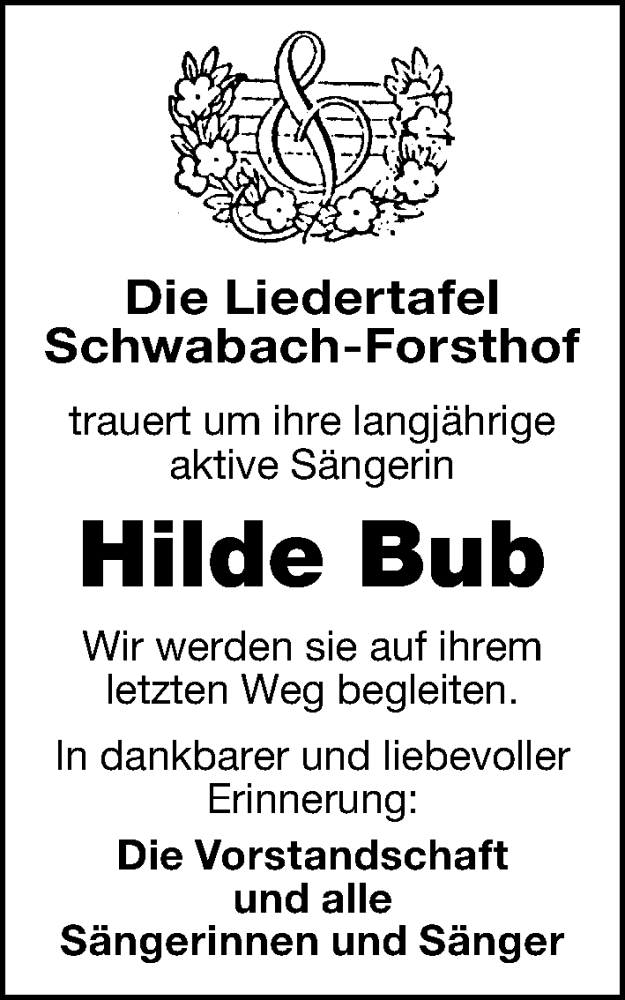  Traueranzeige für Hilde Bub vom 24.11.2021 aus Schwabacher Tagblatt Lokal