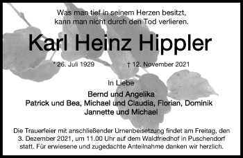 Traueranzeige von Karl Heinz Hippler von Gesamtausgabe Nürnberger Nachrichten/ Nürnberger Ztg.