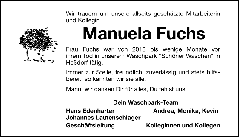  Traueranzeige für Manuela Fuchs vom 06.11.2021 aus Nordbayerische Nachrichten Herzogenaurach Lokal