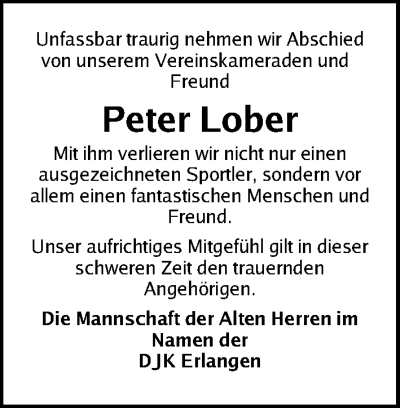  Traueranzeige für Peter Lober vom 27.11.2021 aus Erlanger Nachrichten Lokal