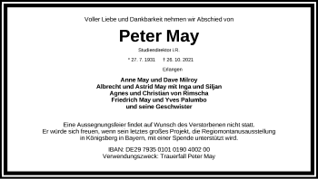 Traueranzeige von Peter May von Erlanger Nachrichten Lokal