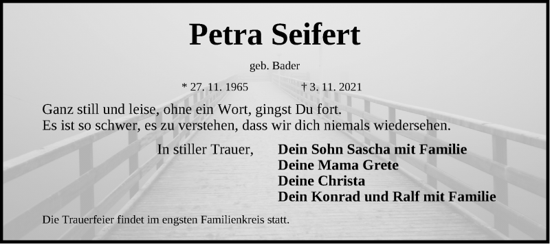  Traueranzeige für Petra Seifert vom 06.11.2021 aus Fürther Nachrichten Lokal