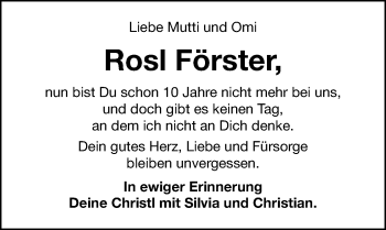 Traueranzeige von Rosl Förster von Gesamtausgabe Nürnberger Nachrichten/ Nürnberger Ztg.