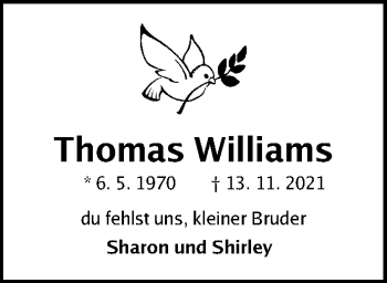 Traueranzeige von Thomas Williams von Schwabacher Tagblatt Lokal