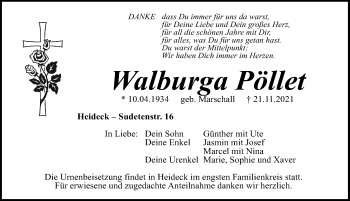 Traueranzeige von Walburga Pöllet von Roth-Hilpoltsteiner Volkszeitung Lokal