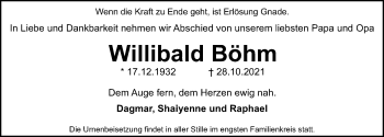 Traueranzeige von Willibald Böhm von Schwabacher Tagblatt Lokal