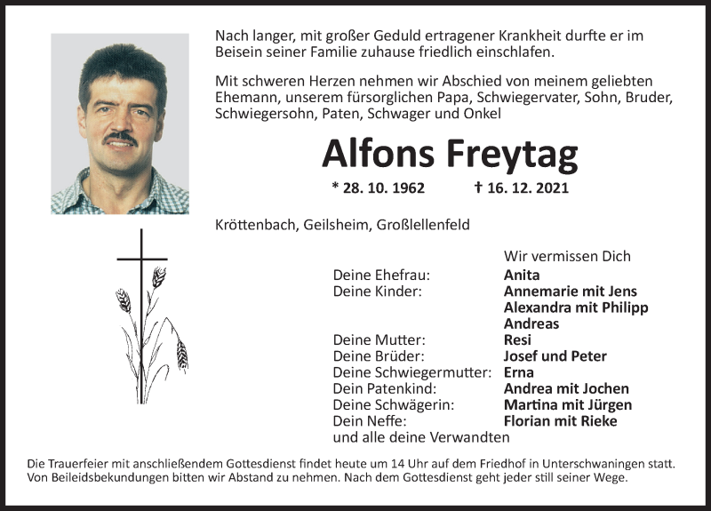  Traueranzeige für Alfons Freytag vom 20.12.2021 aus Altmühl-Bote Lokal