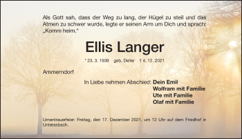 Traueranzeige von Ellis Langer von Fürther Nachrichten Lokal