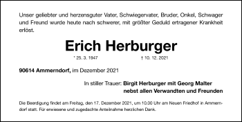 Traueranzeige von Erich Herburger von Fürther Nachrichten Lokal