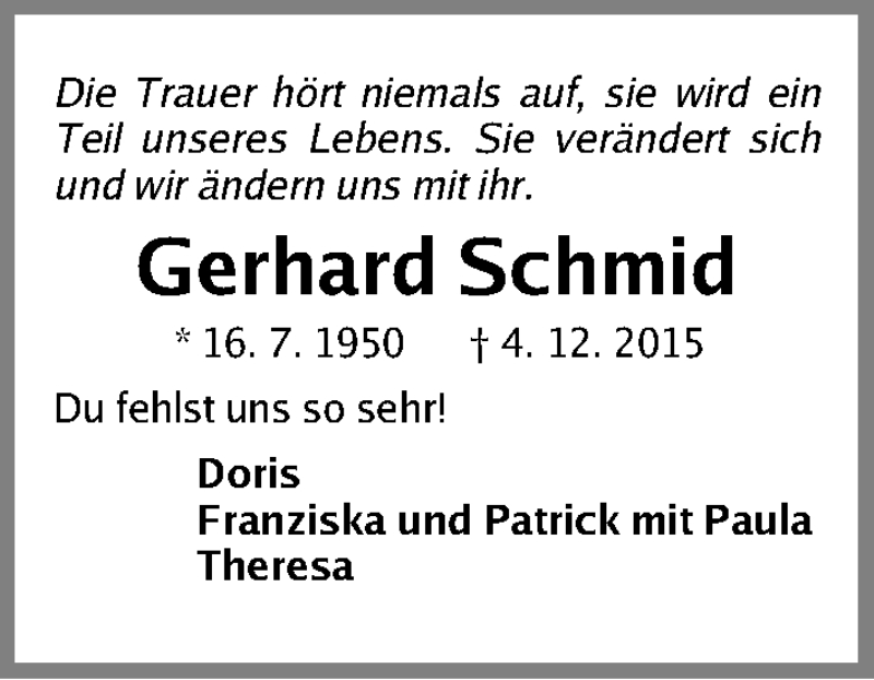  Traueranzeige für Gerhard Schmid vom 04.12.2021 aus Gesamtausgabe Nürnberger Nachrichten/ Nürnberger Ztg.