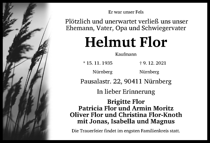  Traueranzeige für Helmut Flor vom 18.12.2021 aus Gesamtausgabe Nürnberger Nachrichten/ Nürnberger Ztg.
